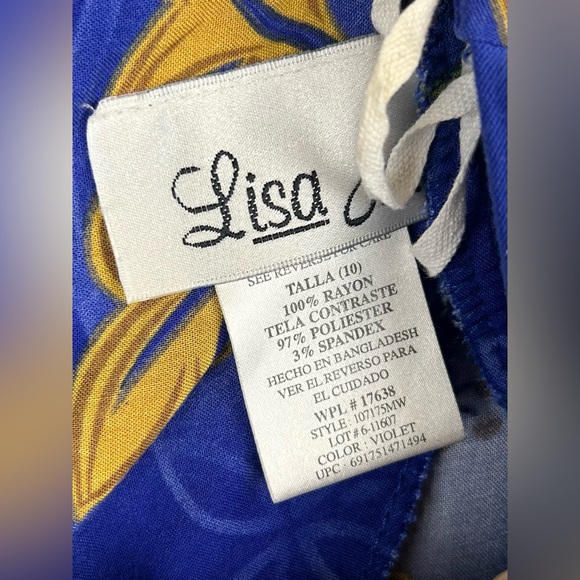 Vintage Lisa Jo Faux Vest Dress 10 Royal Blue Floral 80s 90s Modest Church Midi - Picture 3 of 6